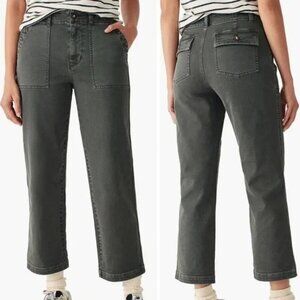 Faherty Slim Straight Cropped Utility Pants Flat Front Washed Black Women 26